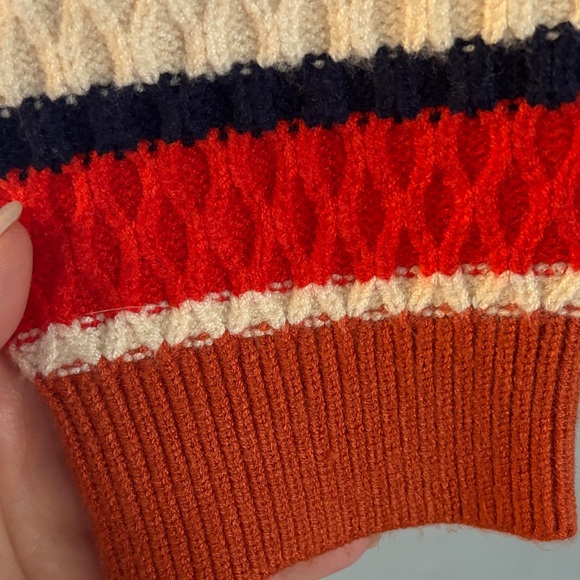 THML Women's V-Neck Sweater - Orange, Blue, Red Stripes - Picture 3 of 4